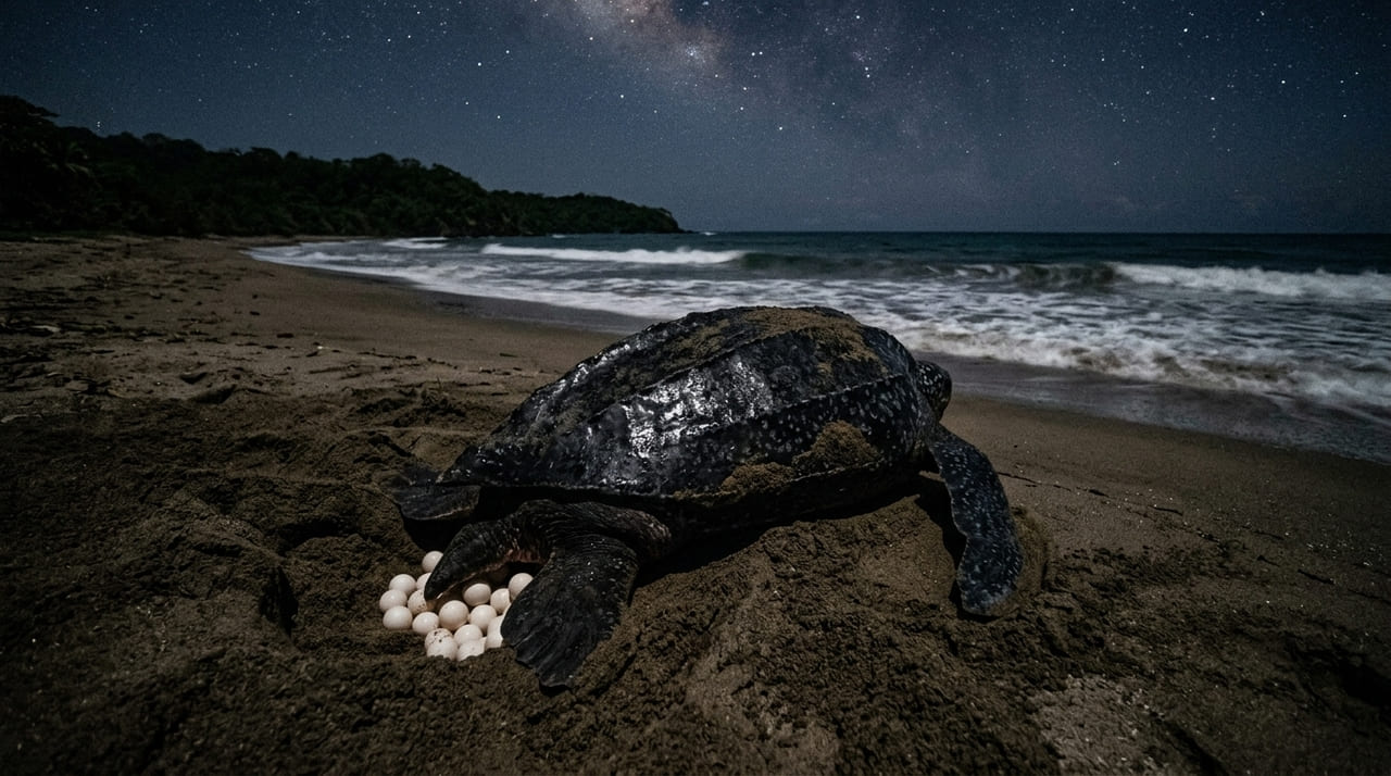 A desova da tartaruga-de-couro na Baía de Patanemo reafirma a importância da preservação dos santuários costeiros para a biodiversidade marinha.