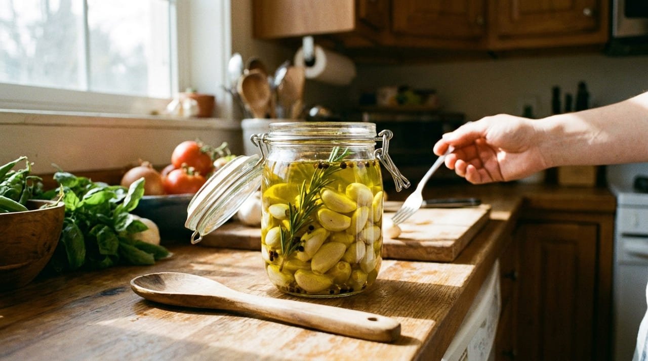 O armazenamento em recipientes de vidro esterilizados preserva o sabor e garante praticidade total no preparo das refeições.
