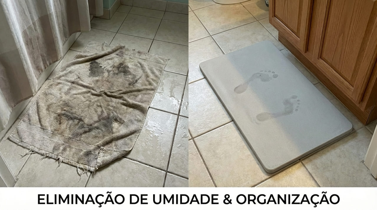 O tapete de diatomita elimina a umidade imediata e evita a proliferação de bactérias e odores desagradáveis no ambiente.