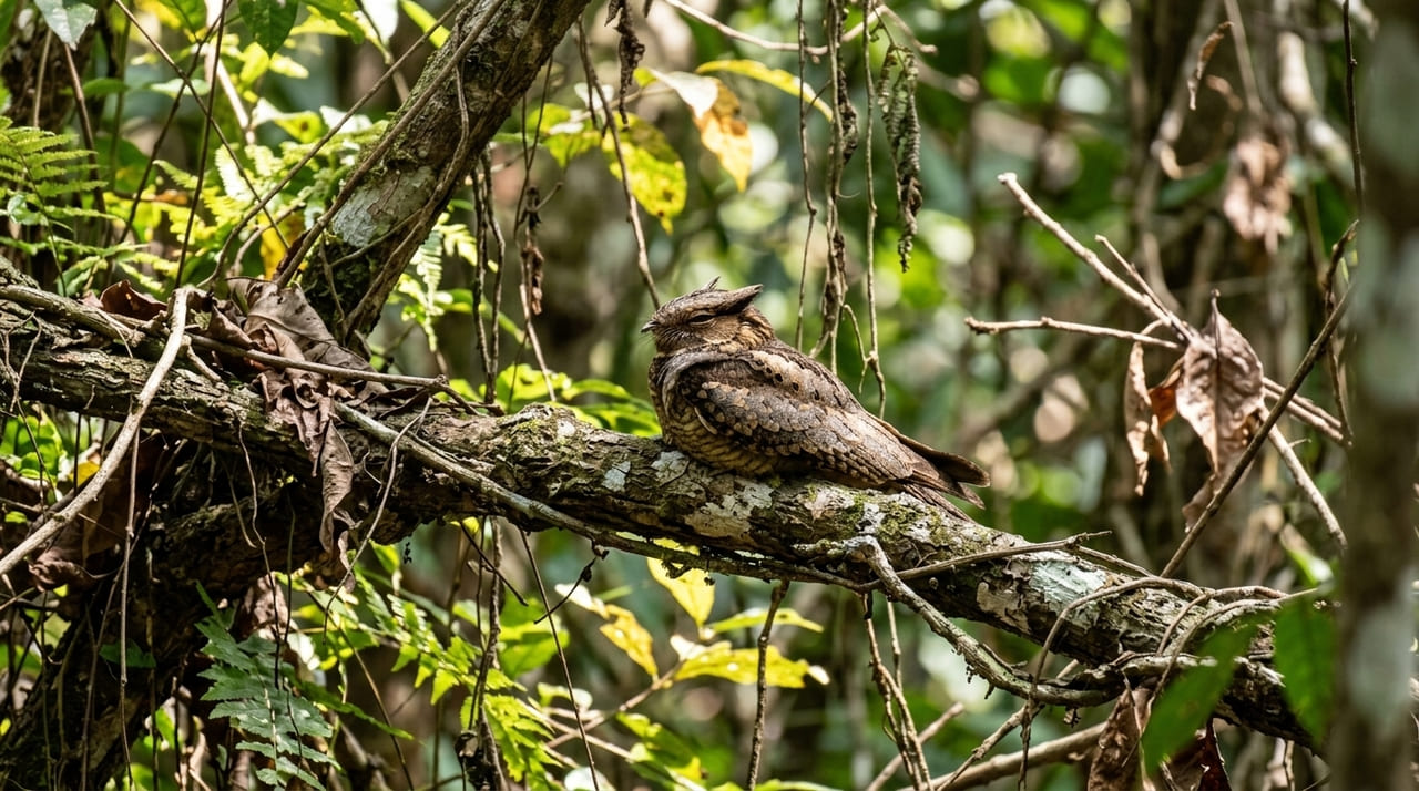 A plumagem mimetizada e os hábitos noturnos garantem a sobrevivência desta ave gigante que reapareceu após três décadas.