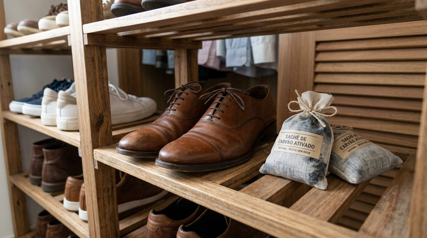 Aplicar soluções desinfetantes antes de guardar os sapatos impede a proliferação de fungos e bactérias causados pela umidade. Manter uma rotina de manutenção preventiva garante saúde para os pés e integridade para os seus acessórios favoritos.