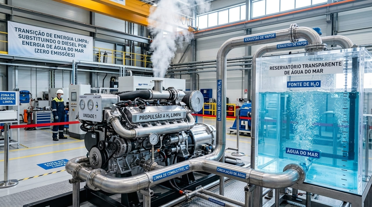 Cientistas britânicos desenvolvem sistema que utiliza água salgada para gerar energia limpa em motores de alta performance.