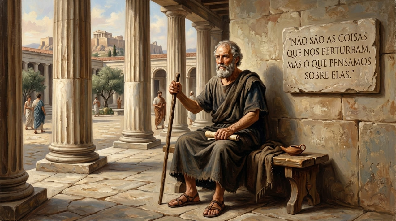 Epicteto afirma que o sofrimento não vem dos fatos mas da interpretação que escolhemos dar a eles.