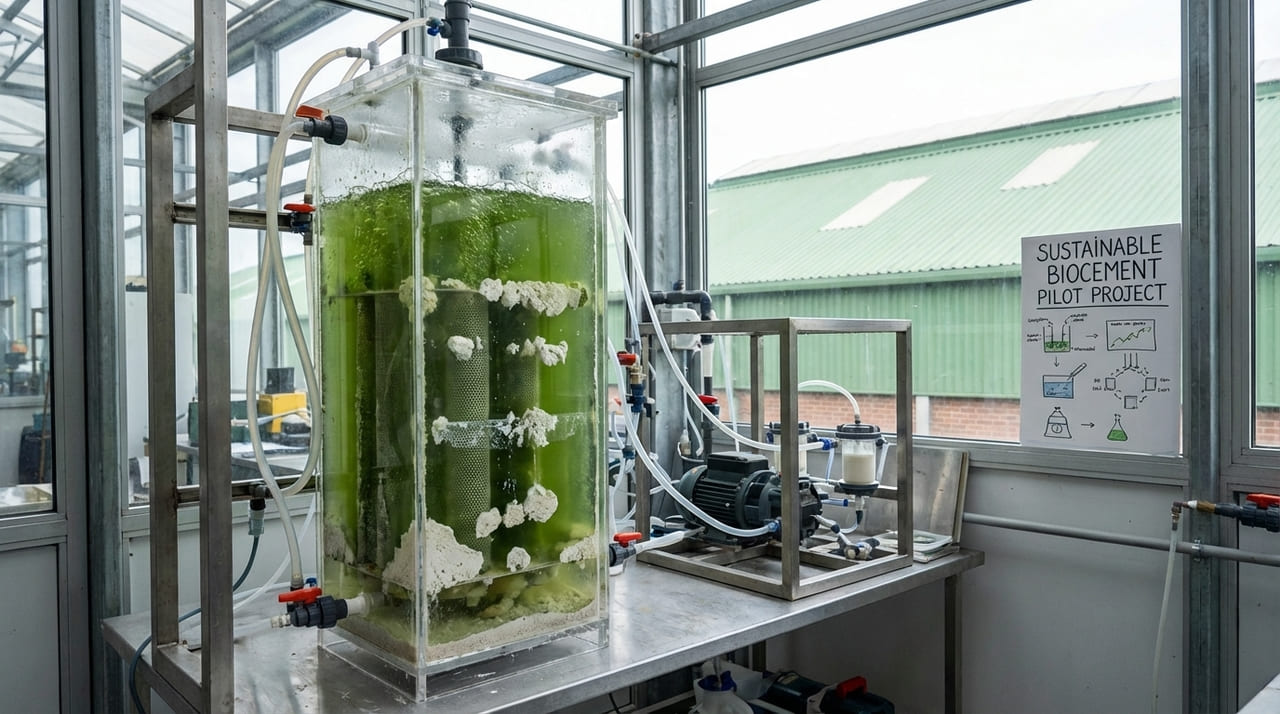 A substituição do calcário minerado por carbonato de cálcio cultivado em laboratório reduz drasticamente a pegada ecológica e a porosidade das edificações modernas.