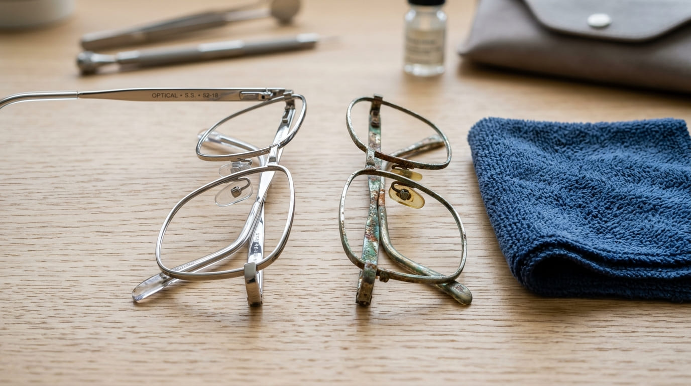 Evitar a exposição ao chuveiro previne a oxidação de hastes metálicas e o surgimento de manchas esverdeadas no acetato. A limpeza correta com sabão neutro e o armazenamento em estojos rígidos garantem que o acessório mantenha a estética e a funcionalidade por muito mais tempo.