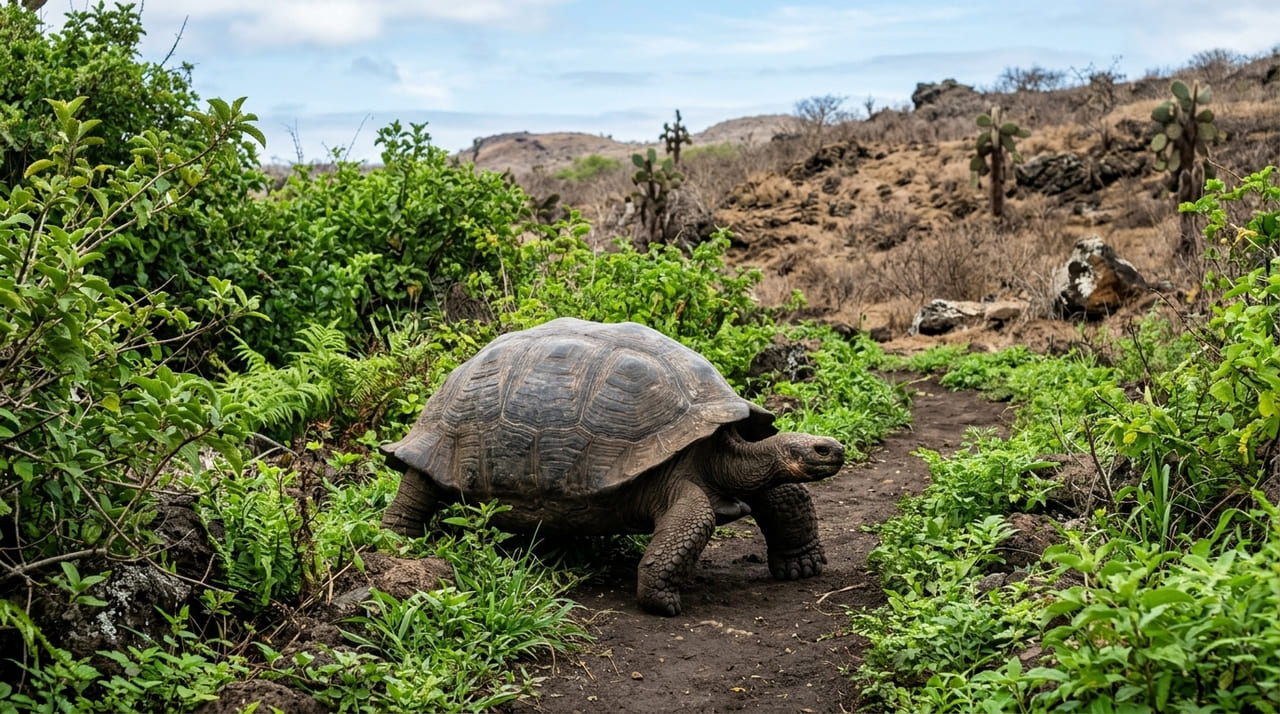 A remoção de espécies invasoras permitiu a recuperação da vegetação nativa e a sobrevivência das tartarugas gigantes no arquipélago.