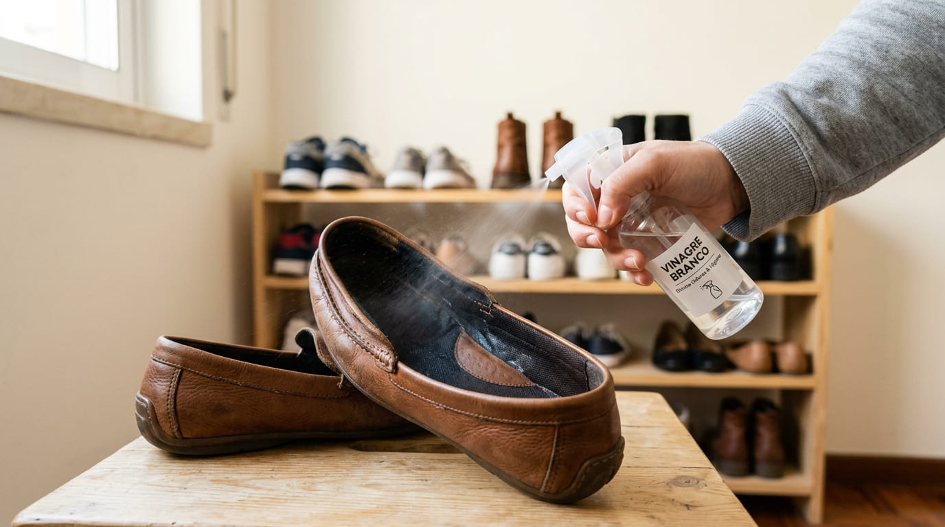 Por que você deve borrifar vinagre no sapato antes de colocar dentro da sapateira