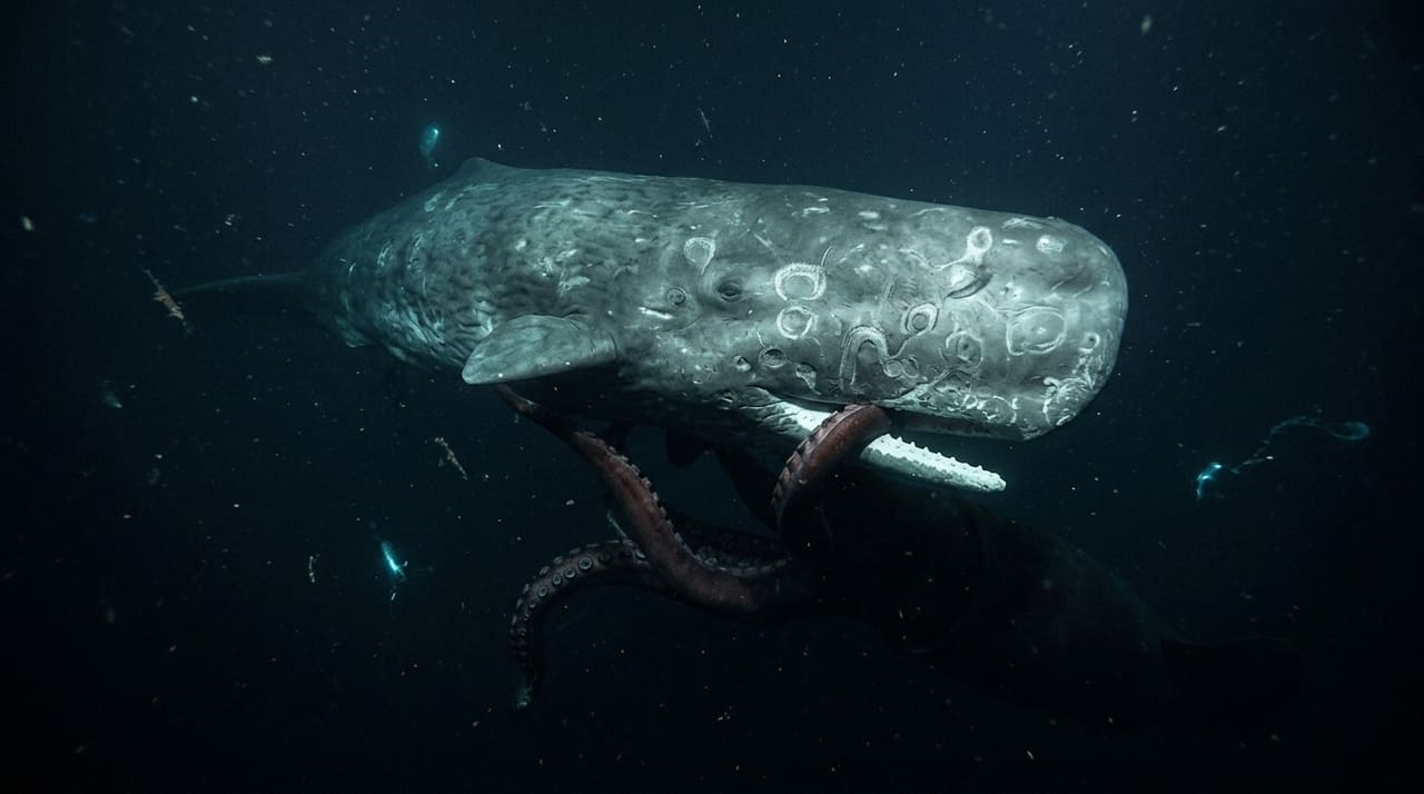 A análise de fragmentos encontrados em baleias cachalotes revelou a existência da lendária lula gigante em seu habitat natural.