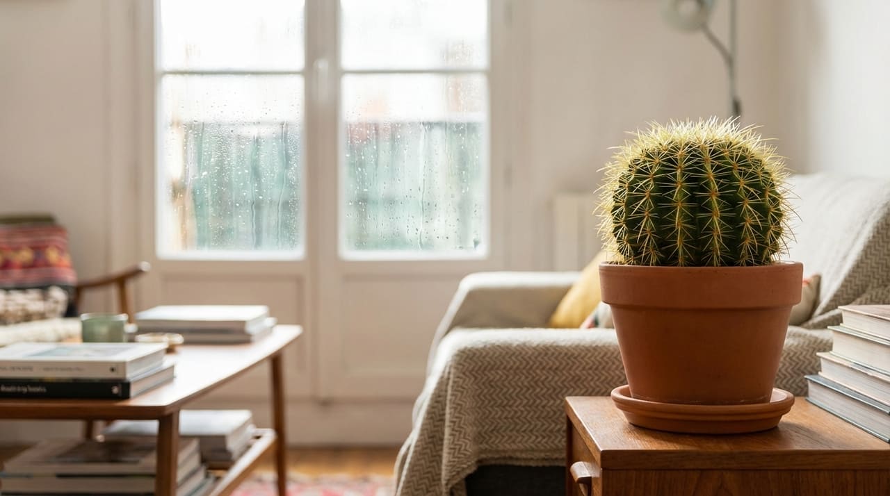 Manter uma distância segura entre o vaso e o vidro da janela evita que a condensação de água cause o apodrecimento da planta.