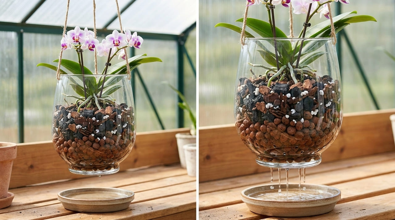 Na Tailândia, para a orquídea durar anos: o macete não é o sol direto, mas nunca deixar água acumulada no pratinho para não apodrecer a raiz