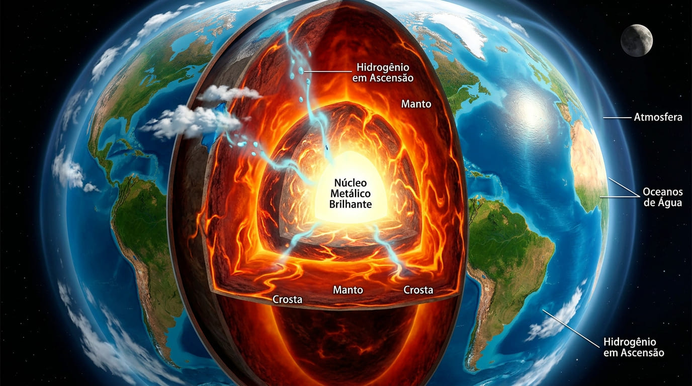 Processos químicos no núcleo metálico da Terra podem ter gerado grandes volumes de água, desafiando teorias sobre a origem externa dos oceanos.