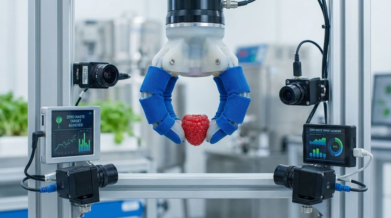 A introdução de garras sensíveis e sensores avançados permite que robôs manipulem frutos delicados com suavidade, operando de forma ininterrupta e padronizada.