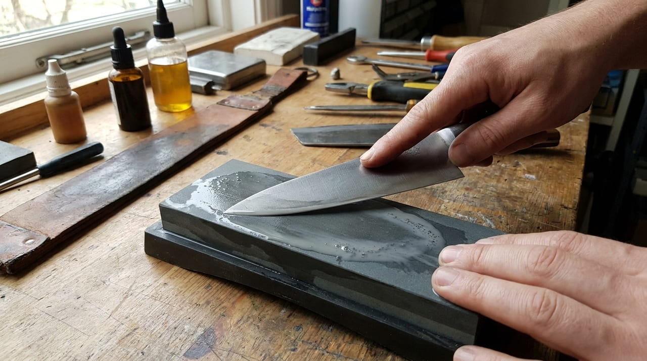 A restauração manual com pedra de amolar e o ajuste do ângulo transformam facas comuns em instrumentos de alta performance.