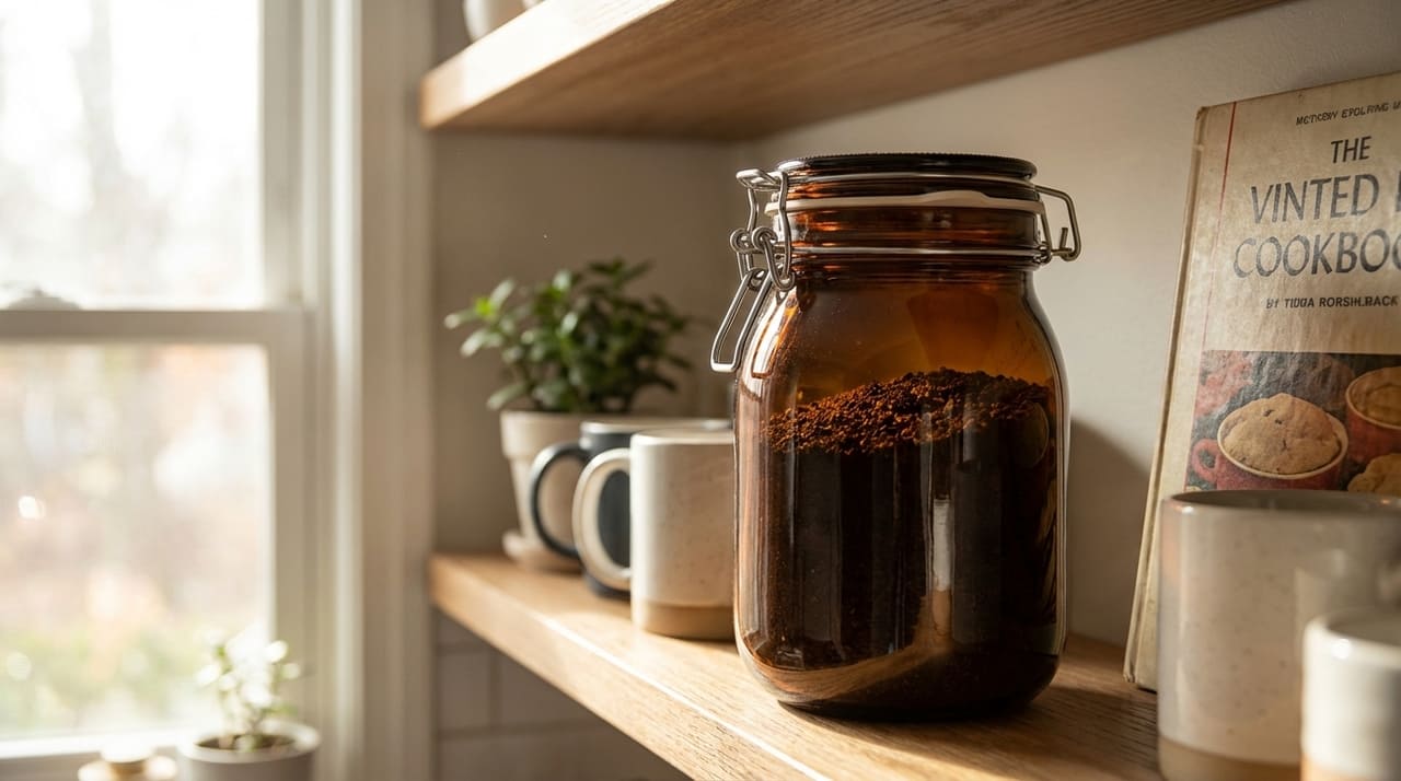 A utilização de potes herméticos escuros protege os insumos contra a luz e o oxigênio, evitando o desperdício e a perda de qualidade.