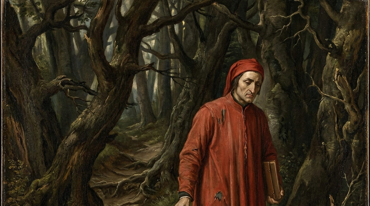 A metáfora da selva escura representa o momento de crise e desorientação que impulsiona o indivíduo a buscar a verdade interior.