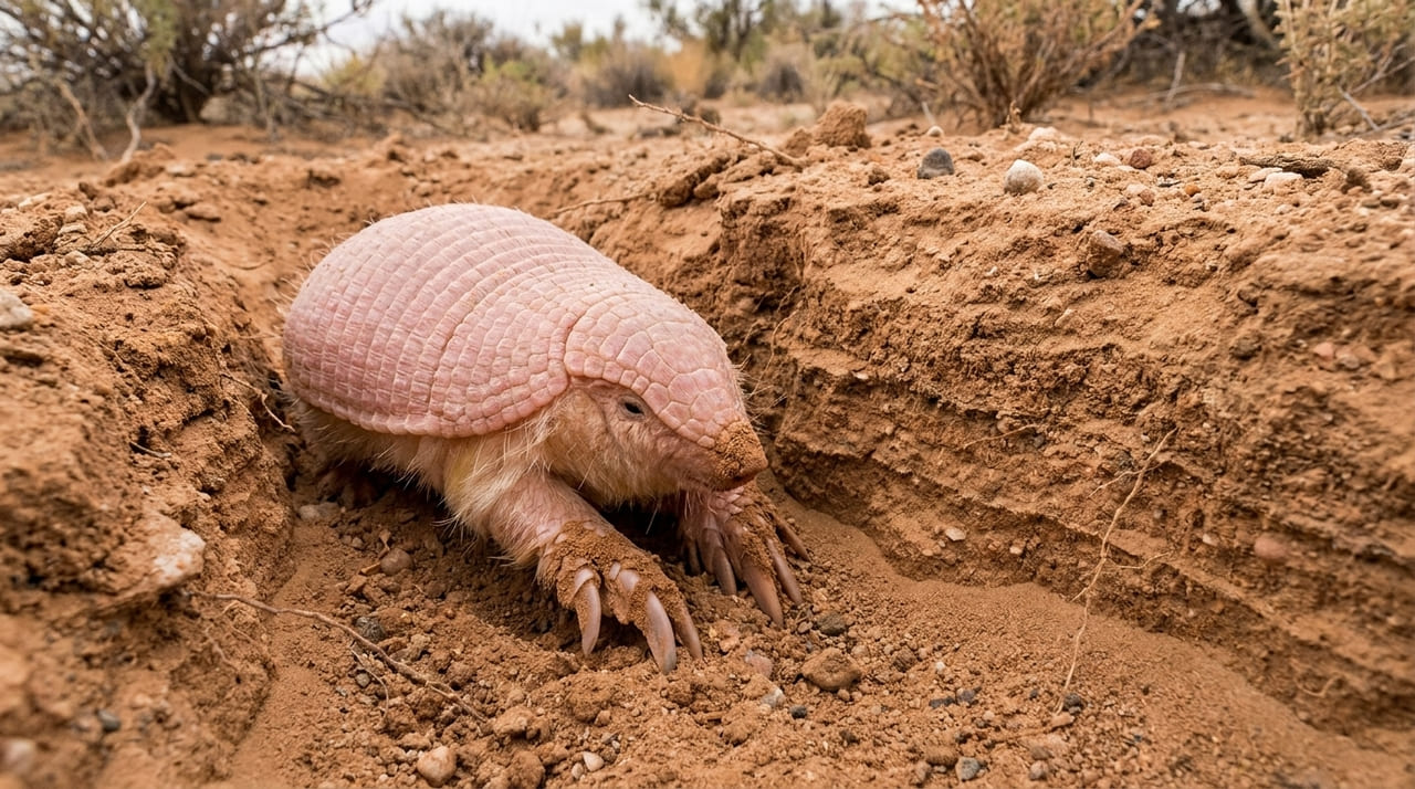 A observação de espécies raras como o tatu-fada-rosa confirma que a preservação ambiental revela ativos valiosos e ocultos.