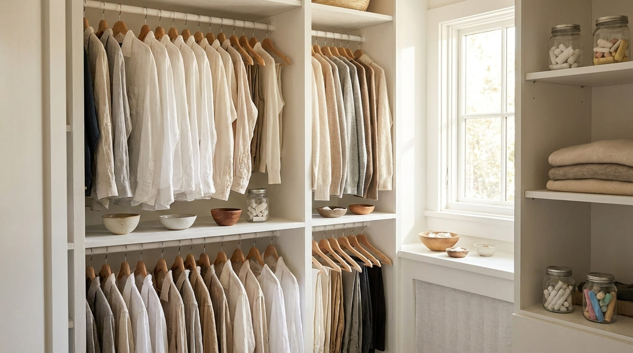 O giz de lousa atua como um desumidificador natural que absorve a umidade e elimina o odor de guardado dos armários.