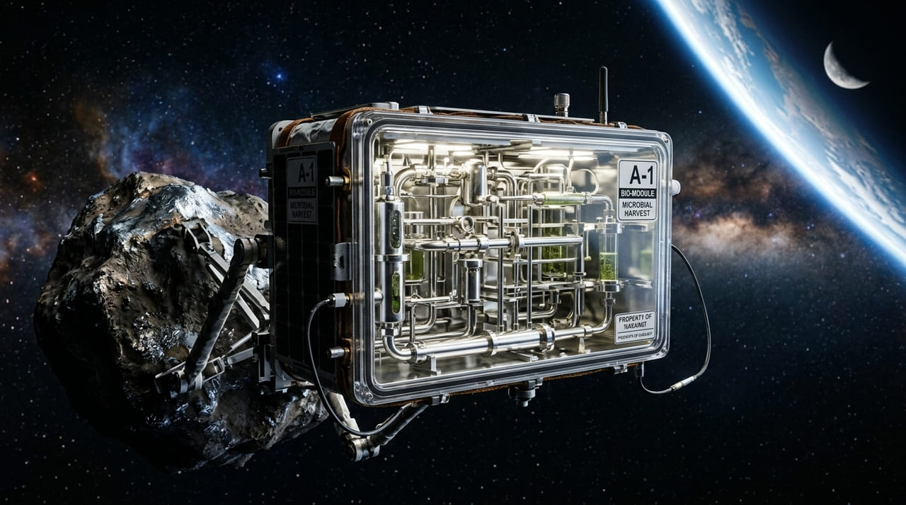 Biorreatores compactos permitem transformar rochas espaciais em insumos industriais, reduzindo a dependência de suprimentos vindos da Terra.