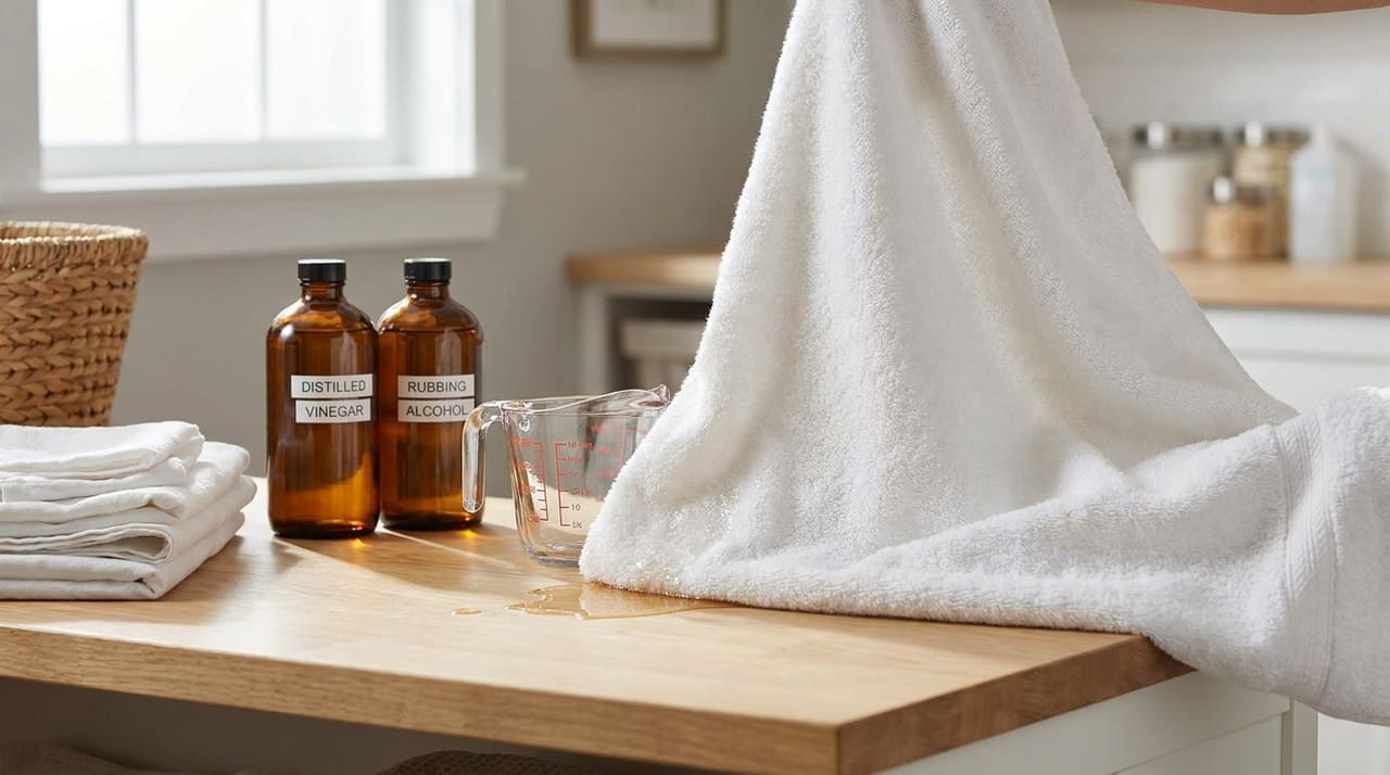 O uso de vinagre e álcool dissolve os resíduos de amaciante que impedem as fibras de absorver a água corretamente.
