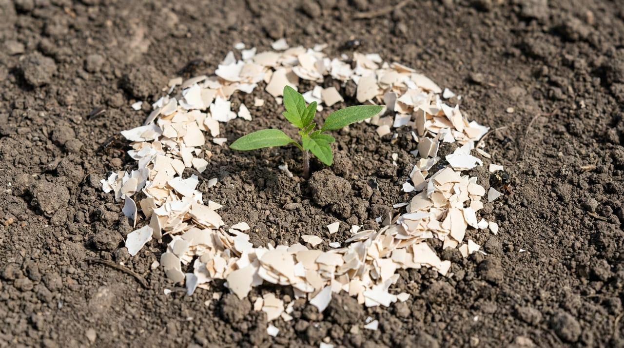 O cálcio presente na casca de ovo fortalece a estrutura celular dos vegetais e ajuda a equilibrar a acidez do solo.