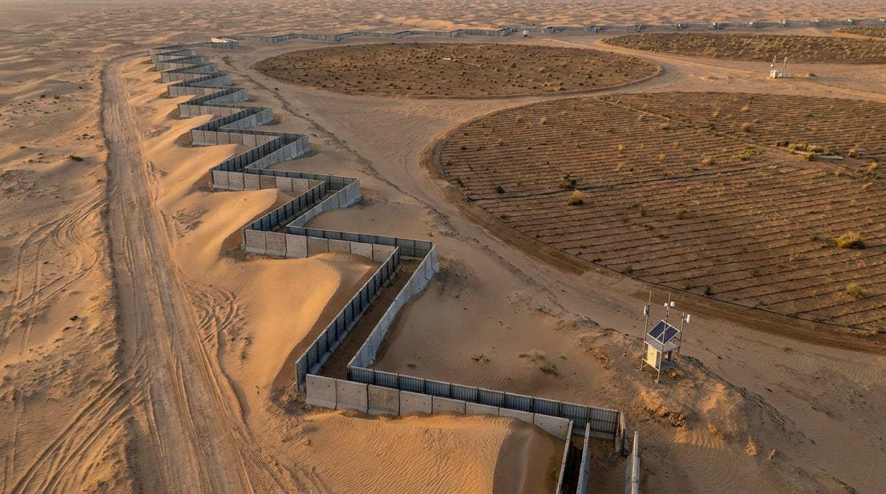 Modelos matemáticos e infraestrutura de solo garantem a retenção de umidade e o controle da erosão eólica em ambientes hostis.