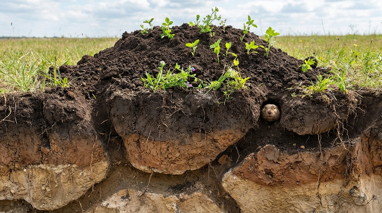 O processo de bioturbação realizado por gophers criou ilhas de fertilidade que converteram desertos de cinzas em florestas vibrantes.