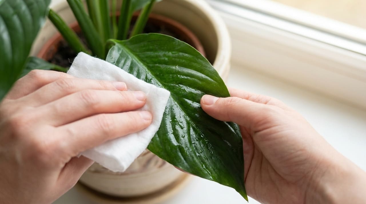 A limpeza regular com soluções naturais evita o acúmulo de poeira e garante que as plantas realizem a fotossíntese plenamente.