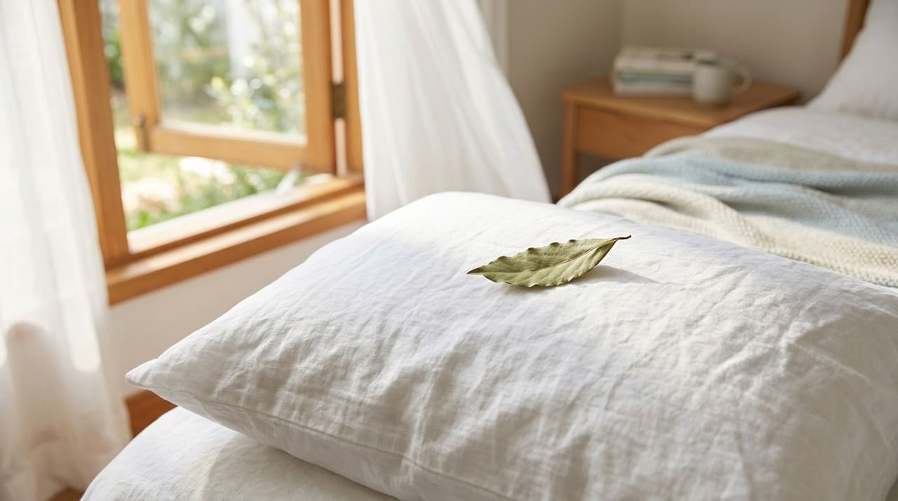 O aroma da folha de louro libera compostos como o linalol que reduzem o estresse e promovem um relaxamento profundo durante o sono.