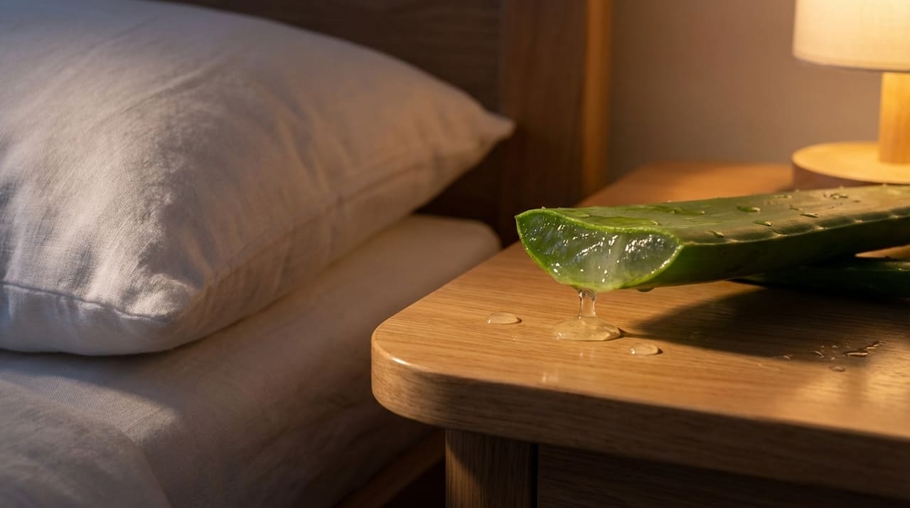 O extrato vegetal de aloe vera atua na hidratação profunda e estimula a produção de colágeno natural durante o sono. 