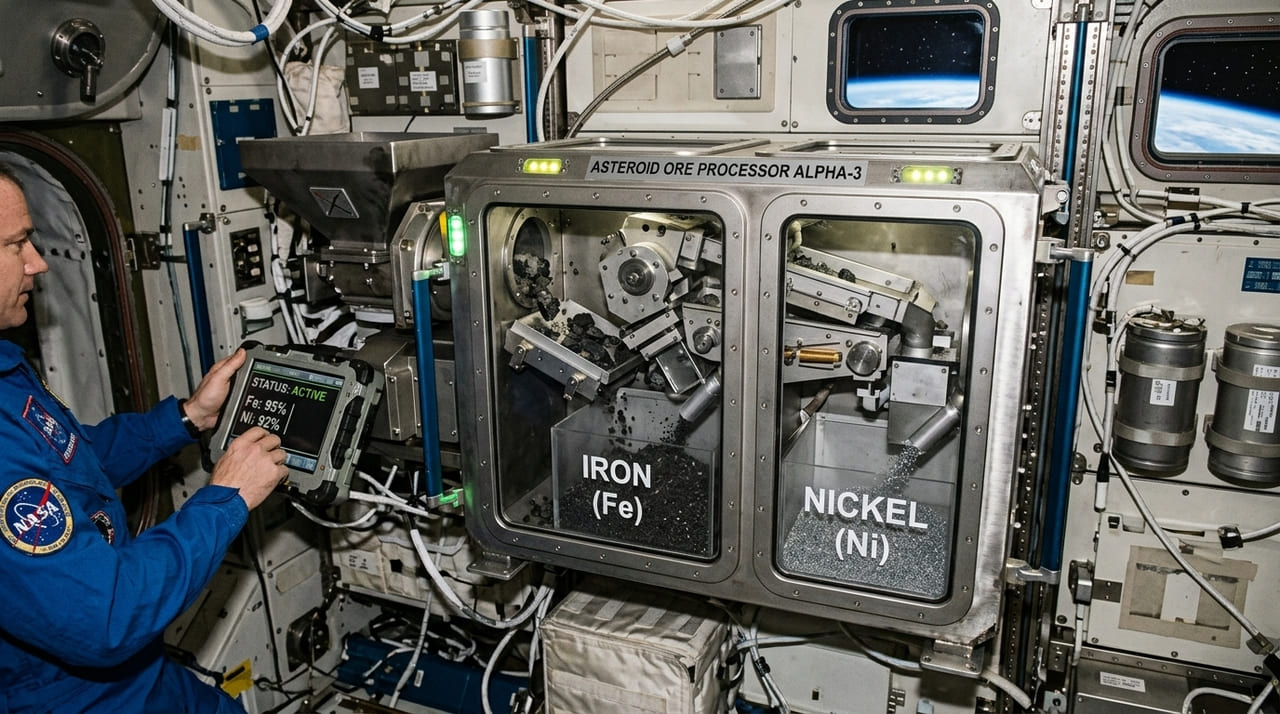 Sem furadeiras, sem lasers, sem robôs gigantes: a ideia mais recente e absurda da mineração espacial envolve uma caixa do tamanho de um recipiente Tupperware e micróbios capazes de extrair metais de um meteorito em órbita