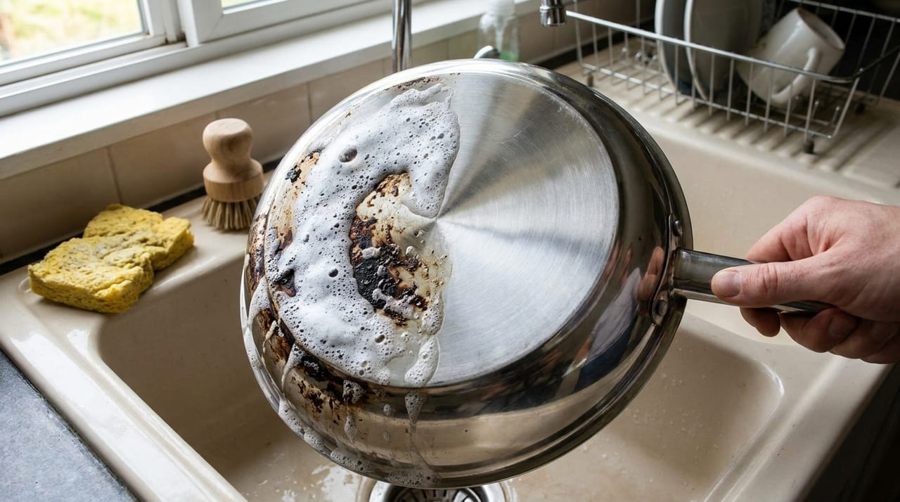 Utilizar a reação química de produtos simples remove o queimado do inox sem exigir esforço abrasivo das mãos e unhas.