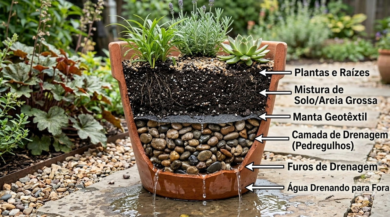 Evitar o excesso de umidade nas raízes garante a longevidade da planta e a produção de seus óleos essenciais.