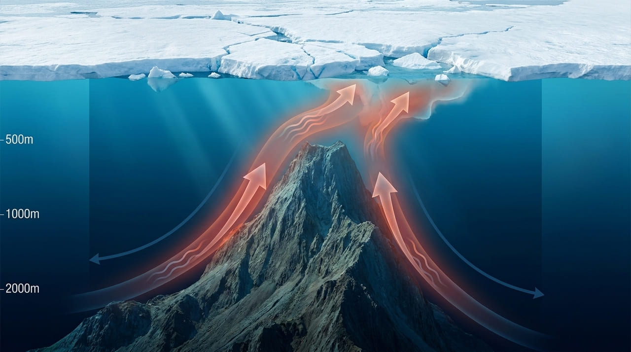 O transporte de Ekman e a ressurgência de águas quentes mantêm a abertura no gelo marinho mesmo sob temperaturas extremas.