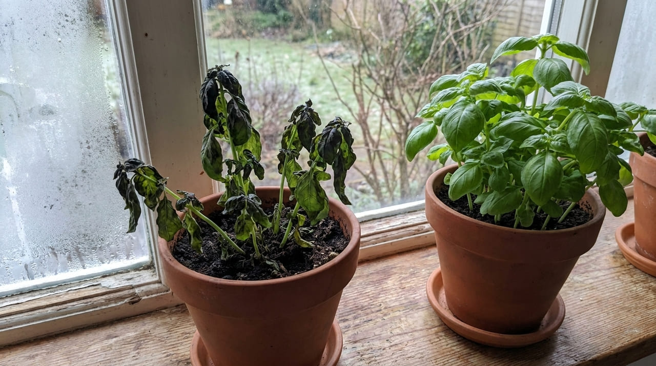 O surgimento de bordas escuras indica sofrimento com o excesso de frio e a falta de incidência solar direta na planta.