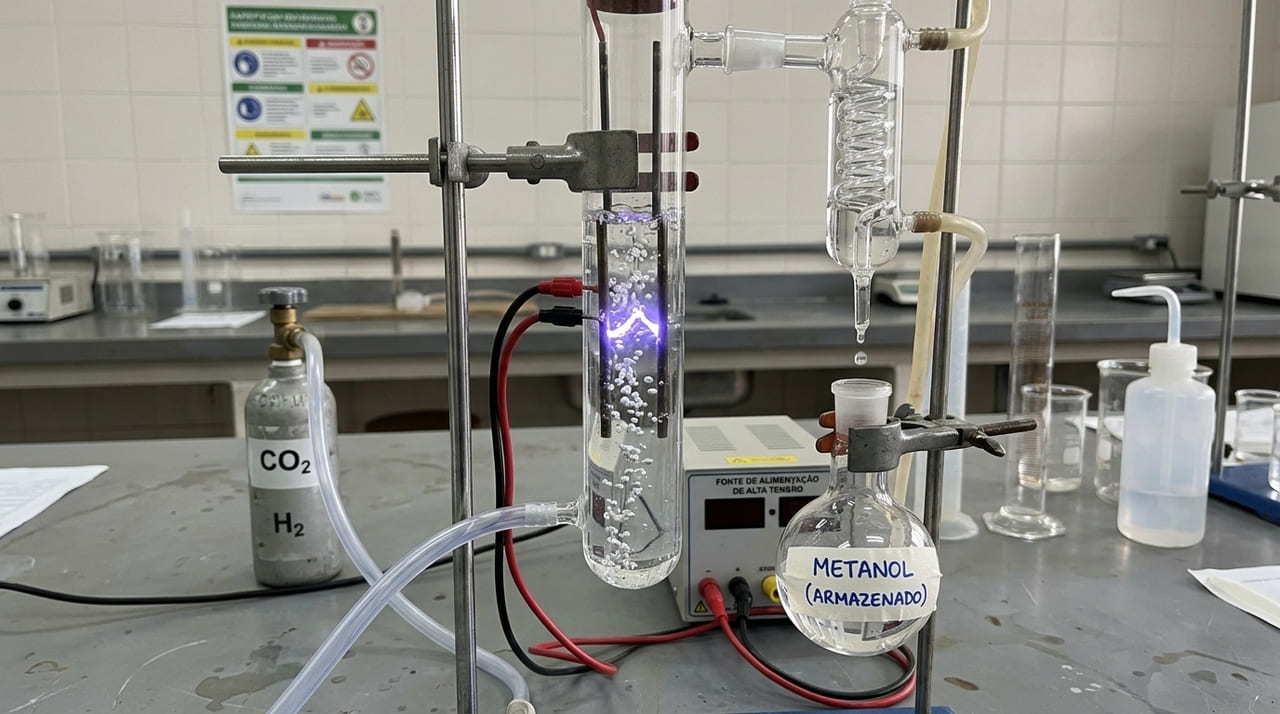O novo processo utiliza pulsos elétricos e água para converter gases poluentes em combustível líquido sustentável.