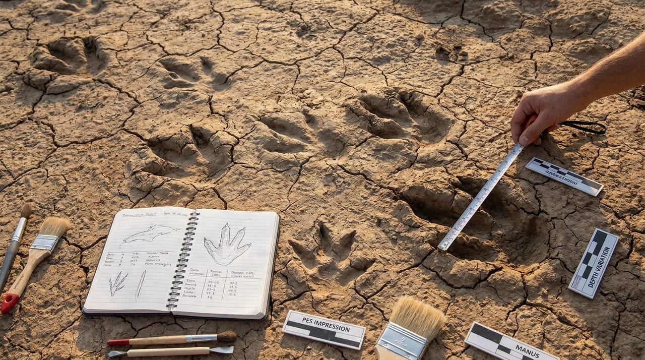 Análises computacionais de rastros pré-históricos revelam padrões evolutivos invisíveis ao olho humano em sedimentos do Triássico.