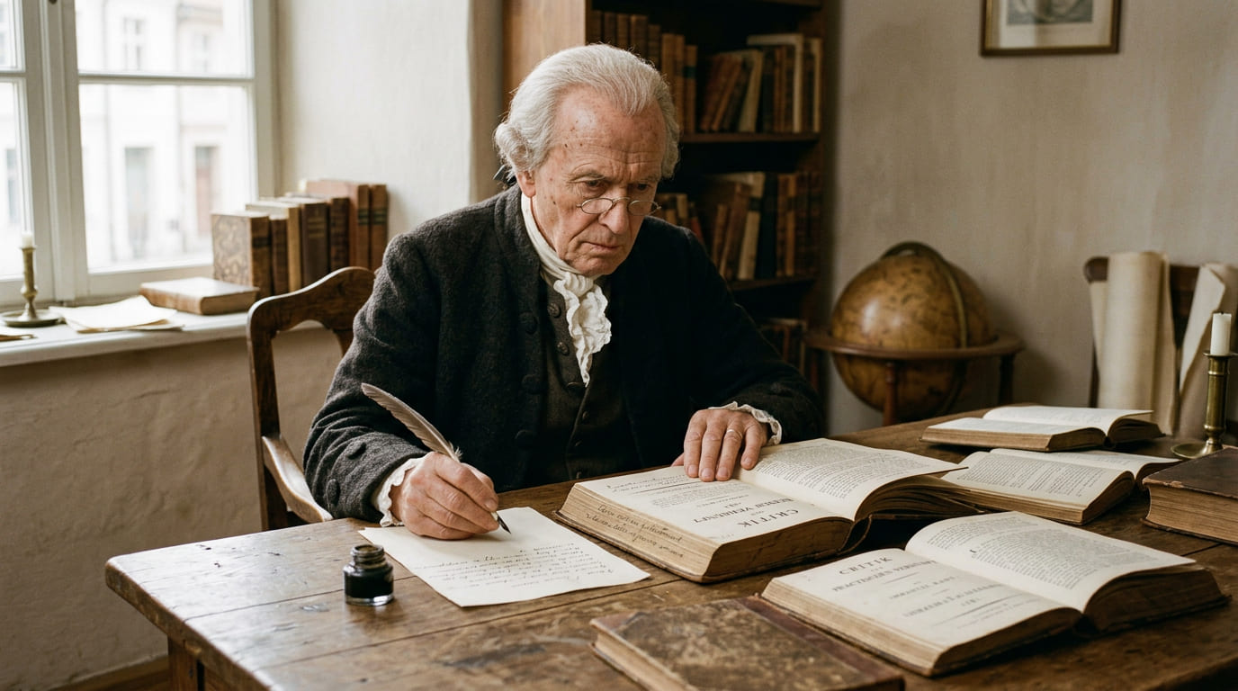 Uma pessoa a caminhar com firmeza numa direção oposta a uma multidão desordenada, simbolizando a autonomia moral.