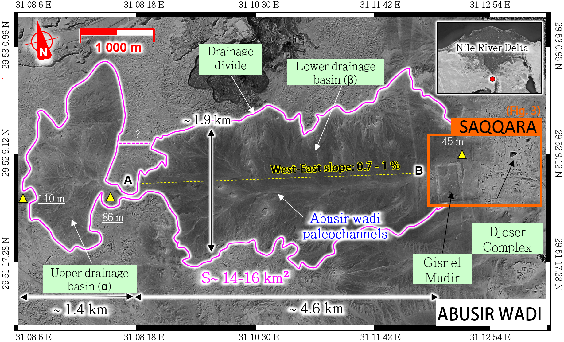 Este mapa fundamenta a hipótese de que o Gisr el-Mudir funcionava como uma “barragem de retenção” para sedimentos e água.