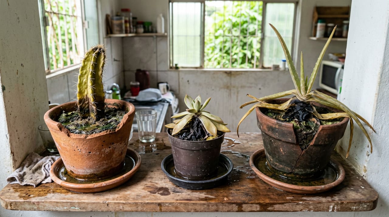 Para o cacto, a suculenta e o aloe vera durarem anos: o macete não é regar pouco, mas nunca deixar o vaso sem drenagem