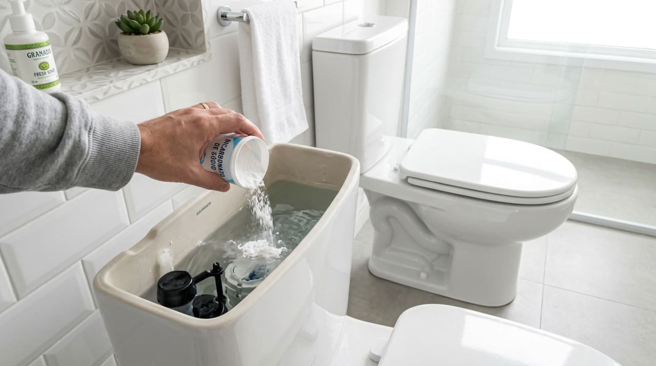 A função principal do bicarbonato na caixa acoplada é atuar como uma espécie de limpeza contínua do sistema do vaso.