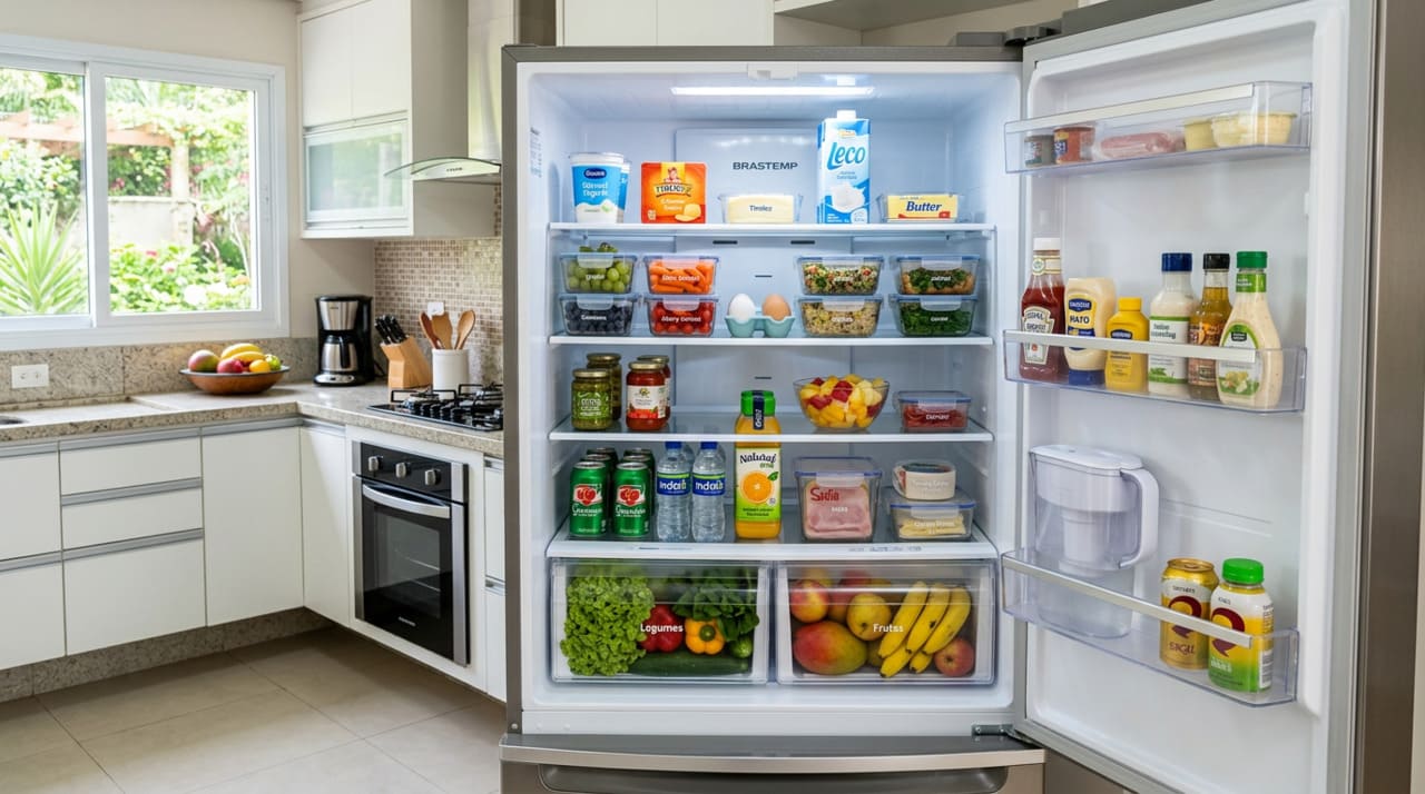 Limpe a geladeira sem retirar as prateleiras, um método fácil que pode ser feito com panos e ingredientes simples