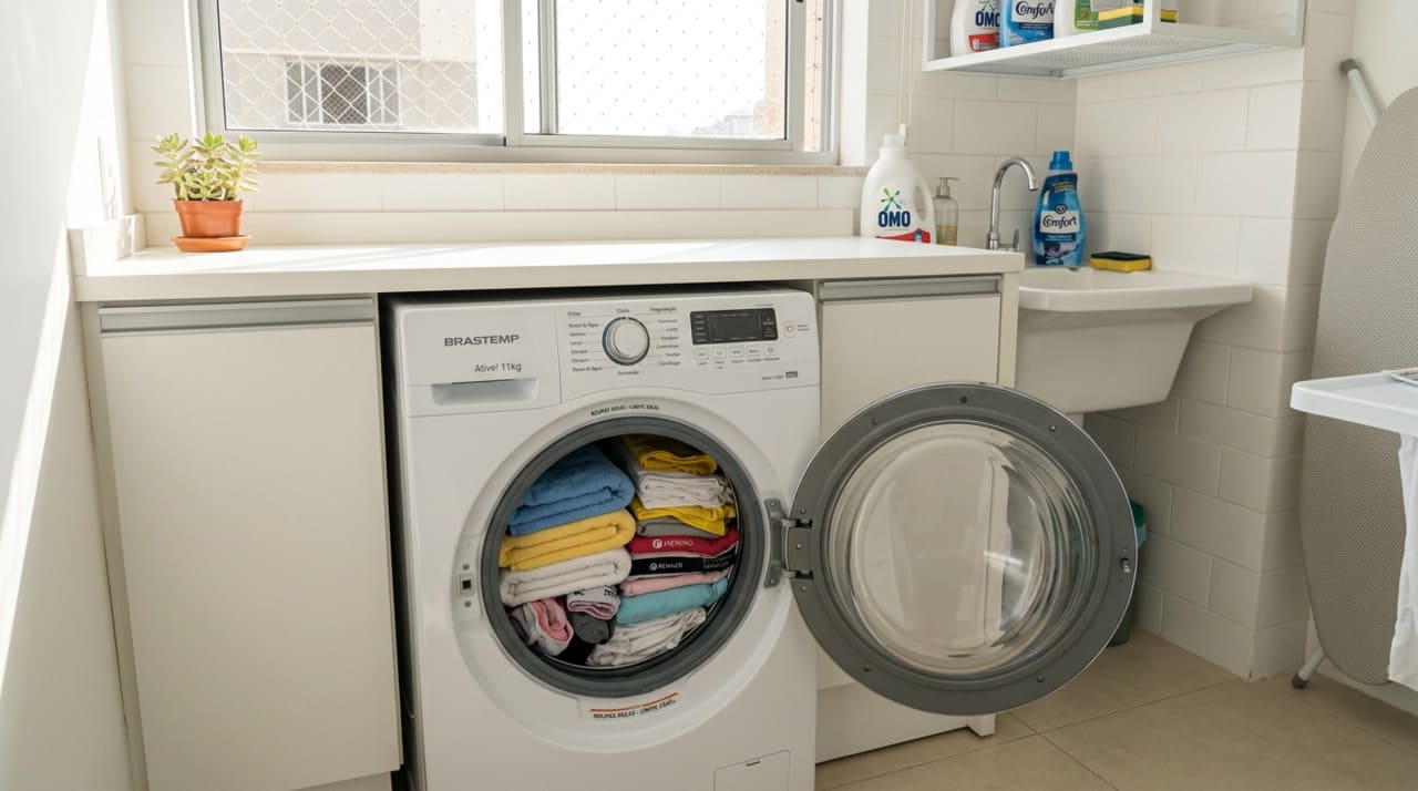 A capacidade em quilogramas da máquina de lavar, como 7 kg, 9 kg ou 12 kg, se refere sempre ao peso de roupas secas que podem ser lavadas em um ciclo