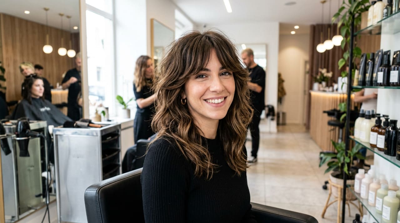 O corte shag com camadas contemporâneo é construído a partir de mechas sobrepostas, com diferentes comprimentos, que criam um efeito de textura por todo o cabelo