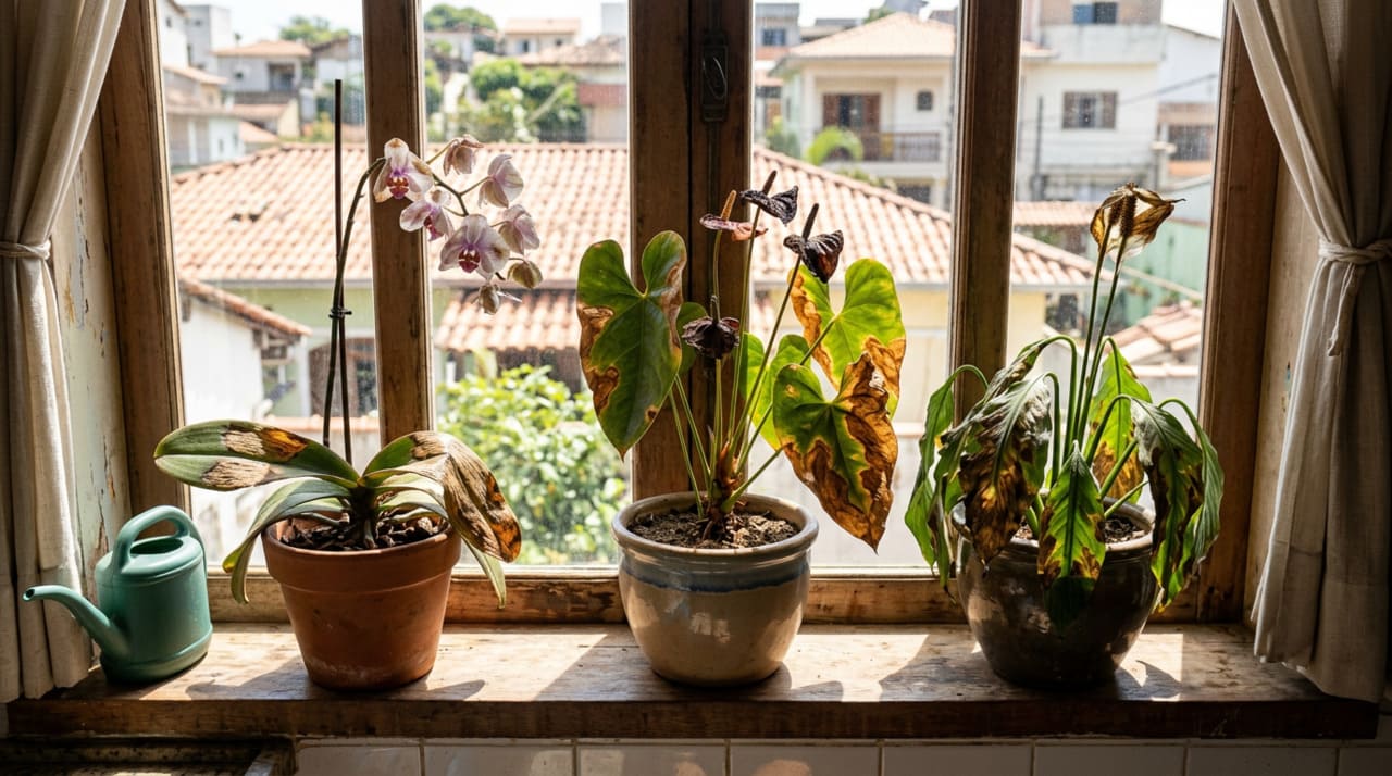 O mecanismo de dano causado pelo sol direto nessas três plantas é basicamente o mesmo que uma queimadura solar provoca na pele humana.