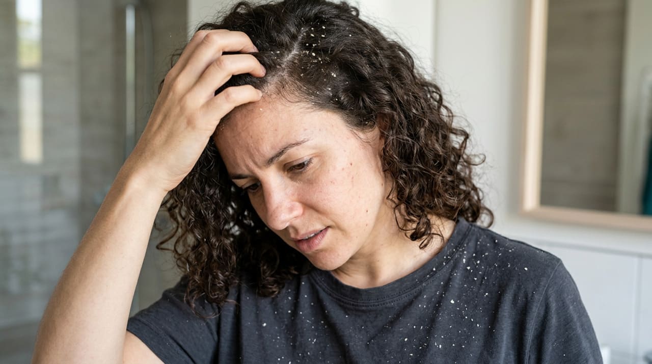 A caspa, também conhecida como dermatite seborreica em sua forma mais intensa, é caracterizada pela descamação visível do couro cabeludo.