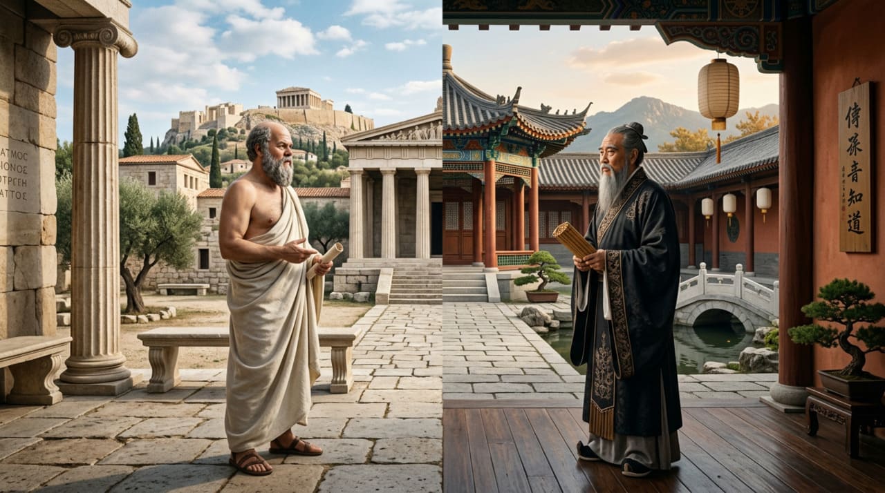 Confúcio, cujo nome chinês é Kong Qiu, viveu entre 551 e 479 a.C., praticamente na mesma época que Sócrates, e desenvolveu seu pensamento em um contexto radicalmente diferente