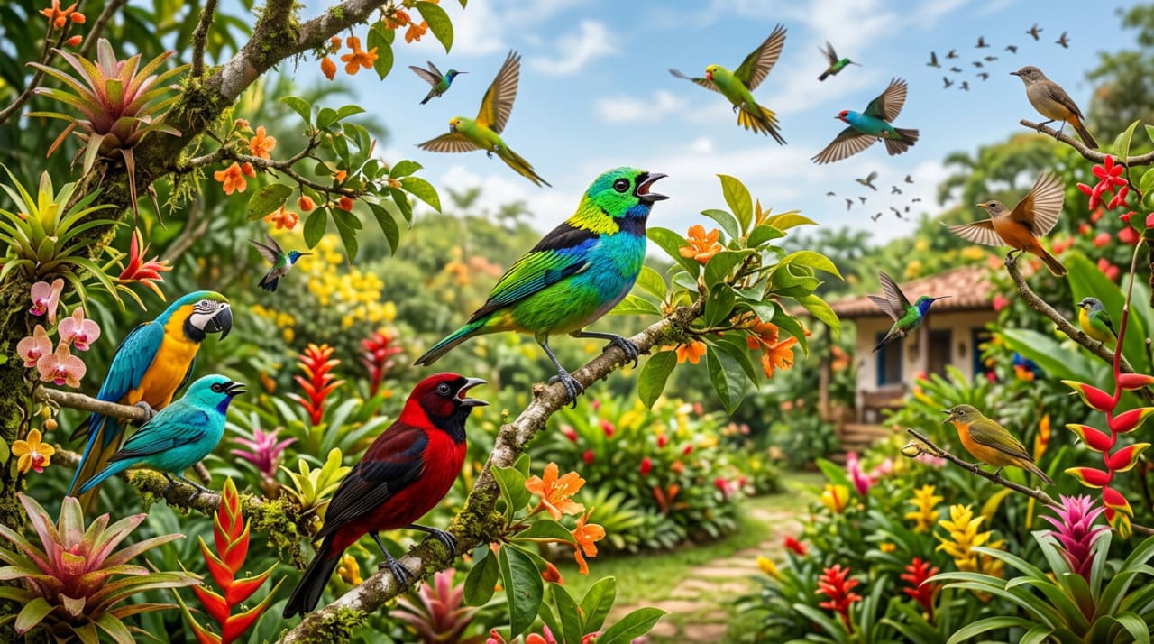 a presença regular de aves cantando durante o dia é um dos melhores indicadores naturais de que o solo, as plantas e o microclima do jardim estão equilibrados