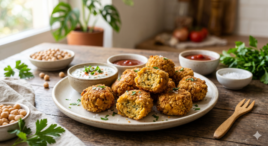 Esse nuggets d grão-de-bico é uma receita simples, rica em proteína vegetal e perfeita para forno ou airfryer