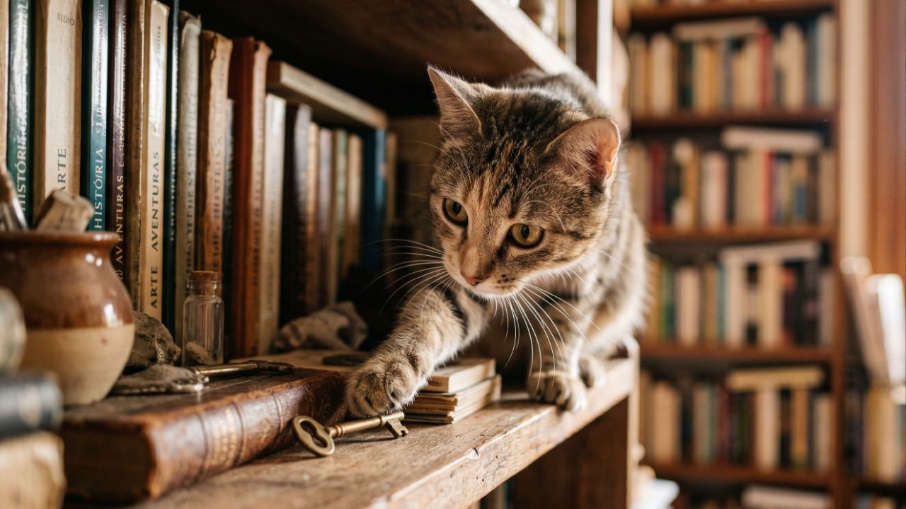 Derrubar objetos é uma forma de o gato investigar o ambiente e testar fisicamente as propriedades do espaço.