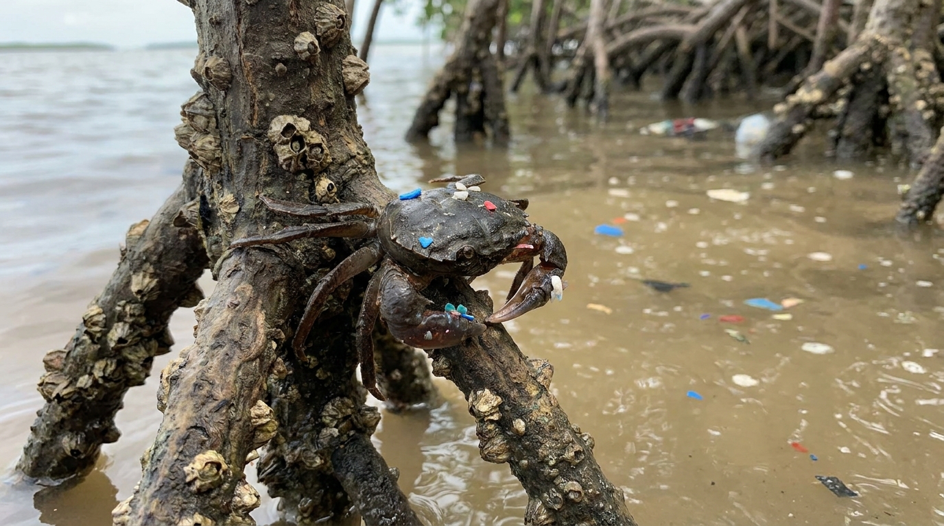 O papel dos crustáceos como filtros biológicos involuntários revela a gravidade da contaminação por microplásticos no Caribe.